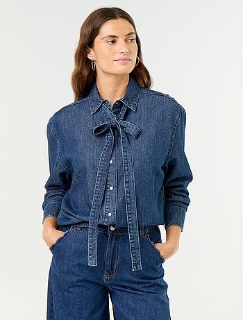 Chemise en denim avec col lavallière
