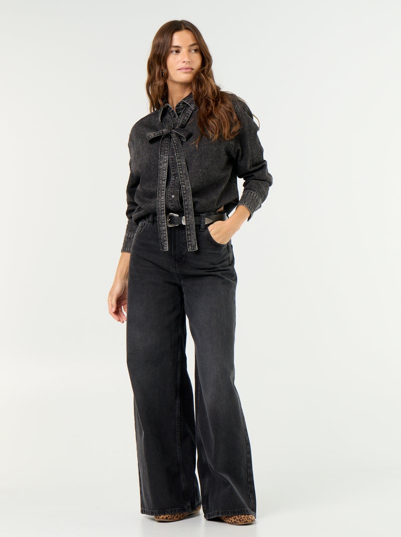 Chemise en denim avec col lavallière Noir - Kiabi