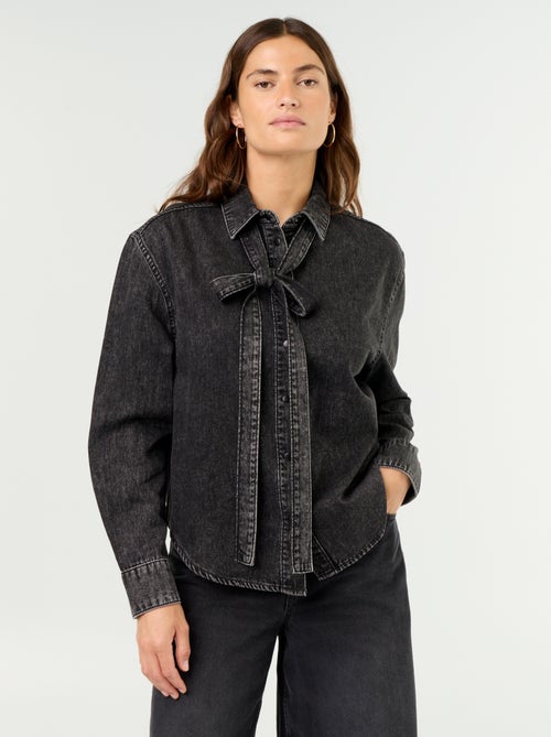 Chemise en denim avec col lavallière - Kiabi Chemise en denim avec col lavallière - Kiabi