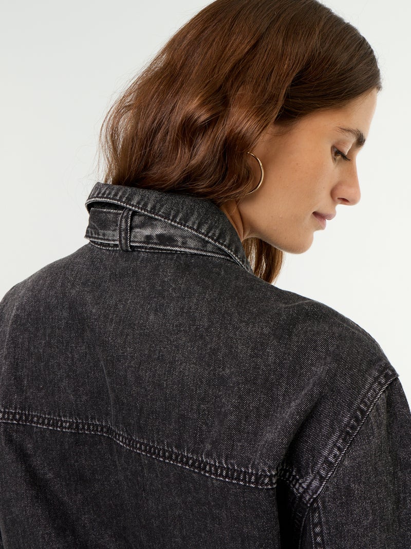 Chemise en denim avec col lavallière Noir - Kiabi