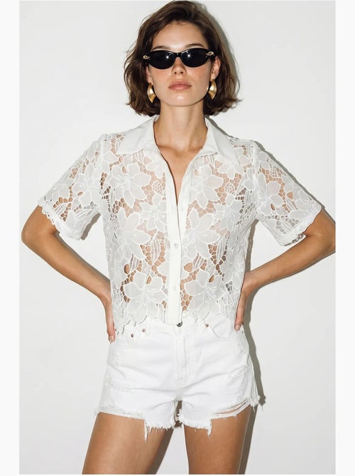 Chemise en dentelle à fleurs avec boutons lucci - Kiabi