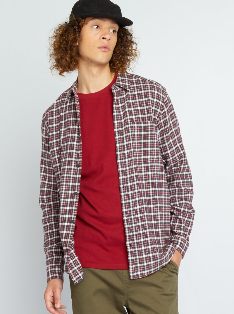 Chemise en flanelle à carreaux Bordeaux - Kiabi