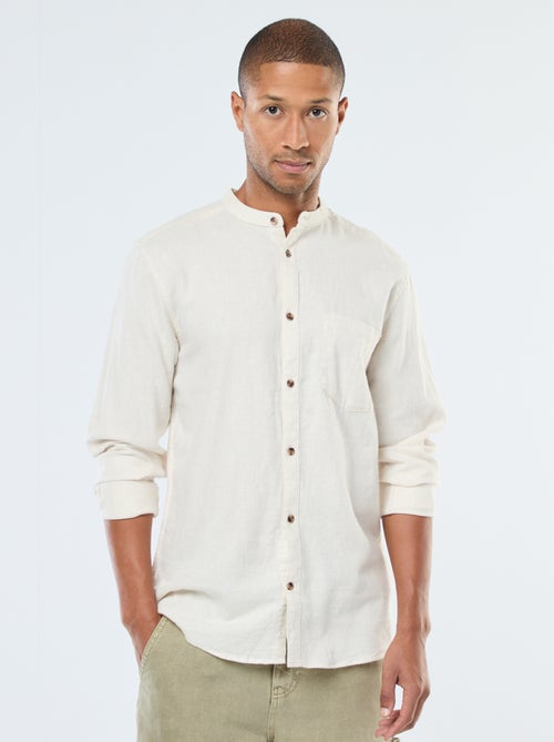 Chemise en flanelle uni avec un col mao - Kiabi