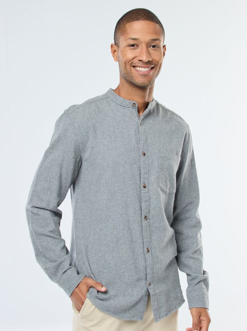 Chemise en flanelle uni avec un col mao - Kiabi