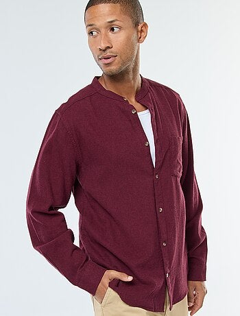 Chemise en flanelle uni avec un col mao