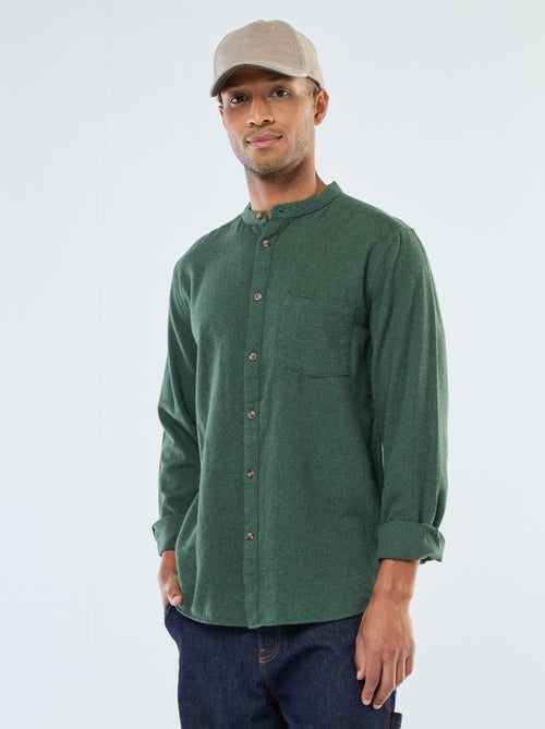 Chemise en flanelle uni avec un col mao - Kiabi