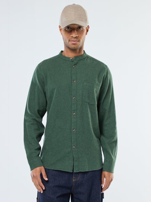Chemise en flanelle uni avec un col mao - Kiabi