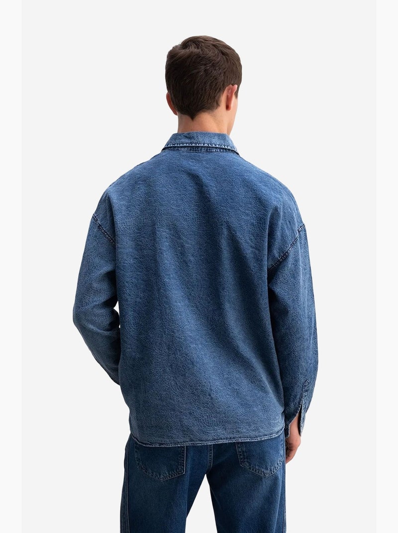 Chemise en gabardine de coton jacquard giesto Bleu saphir - Kiabi