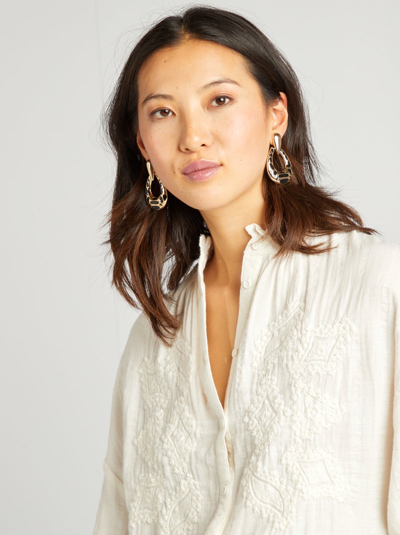 Chemise en gaze de coton brodée Beige - Kiabi