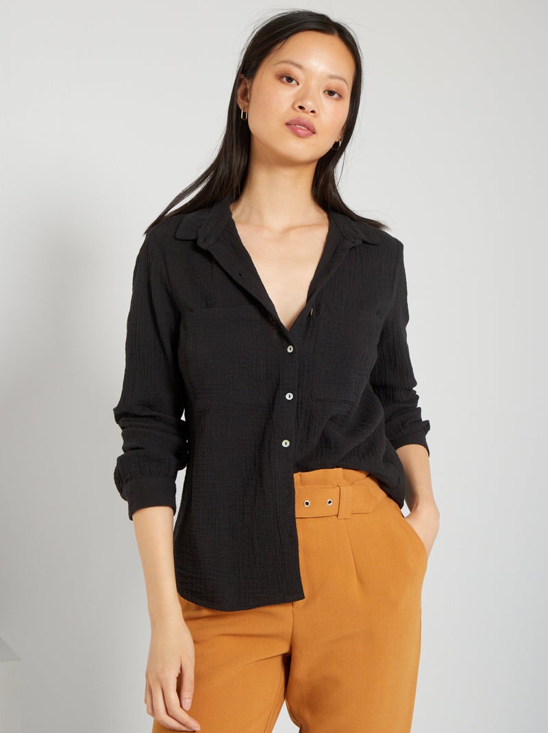 Chemise en gaze de coton noir - Kiabi