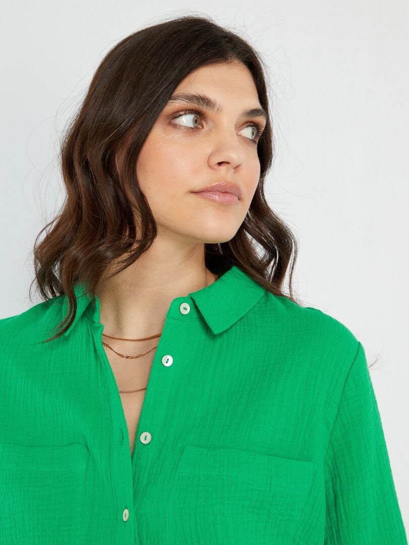 Chemise Bébé Col Mao En Gaze De Coton Vert Foncé - VERTBAUDET - Taille 9M (71CM) - Confortable Et Léger Pour Été