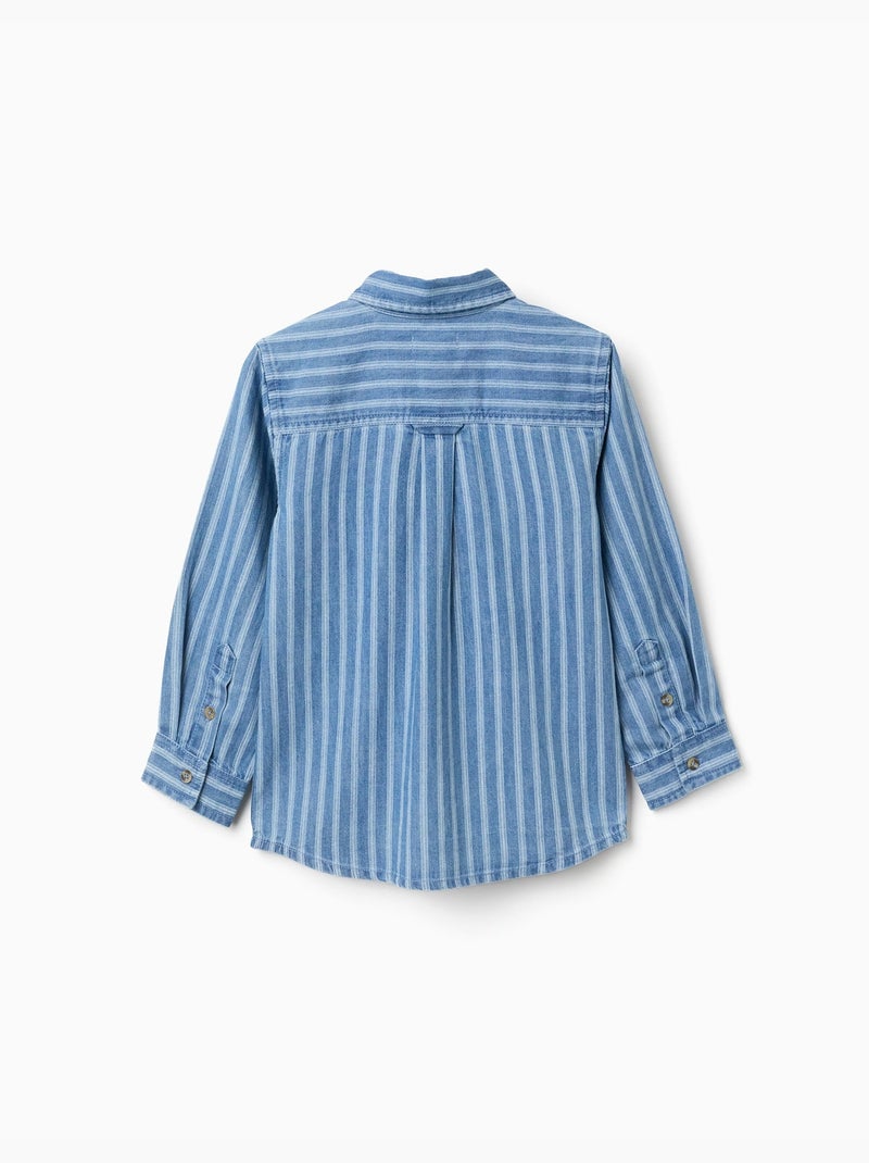 Chemise en jean à rayures et poche Bleu Bleu - Kiabi