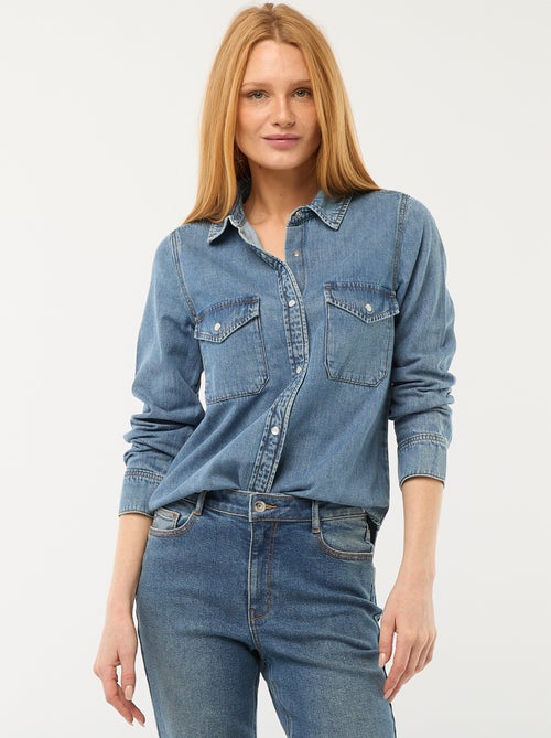 Chemise en jean avec 2 poche plaquées à rabat sur la poitrine - Kiabi