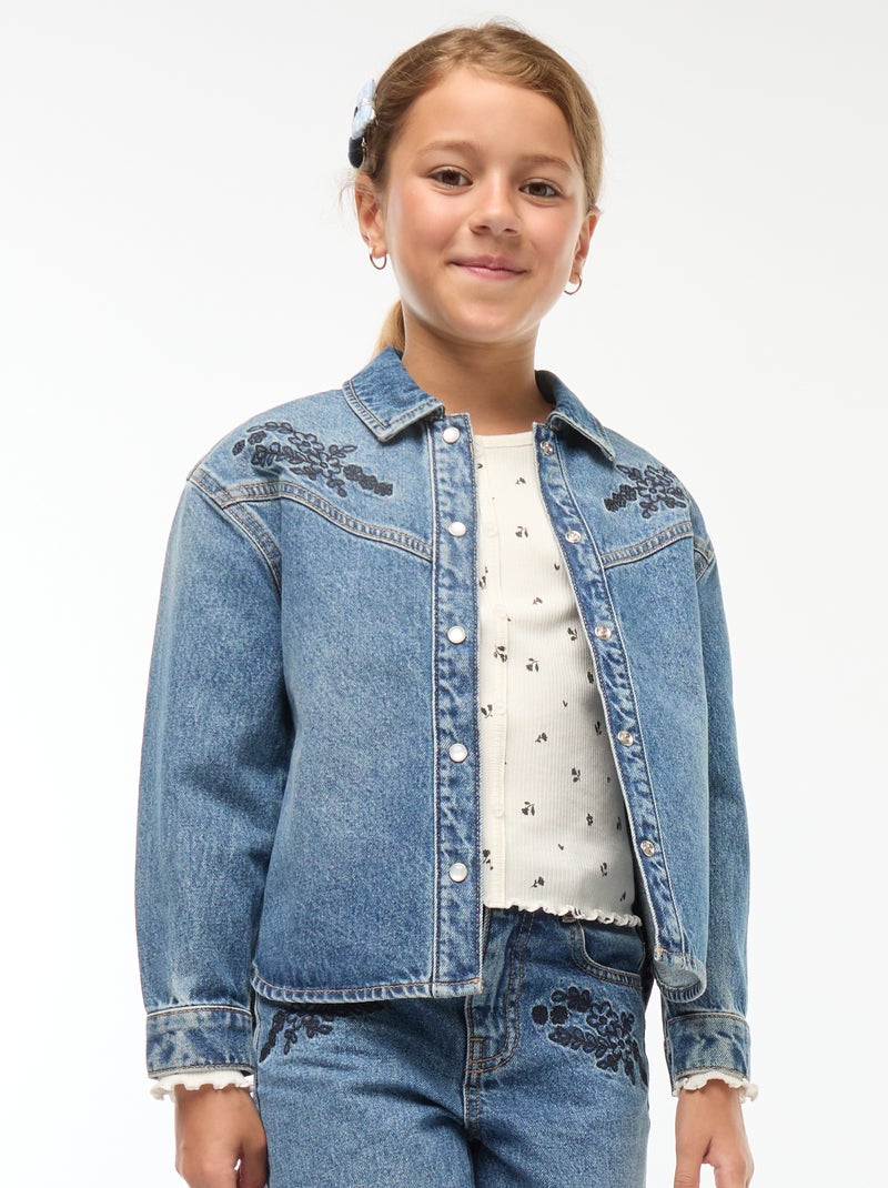 Chemise en jean avec broderies Bleu - Kiabi