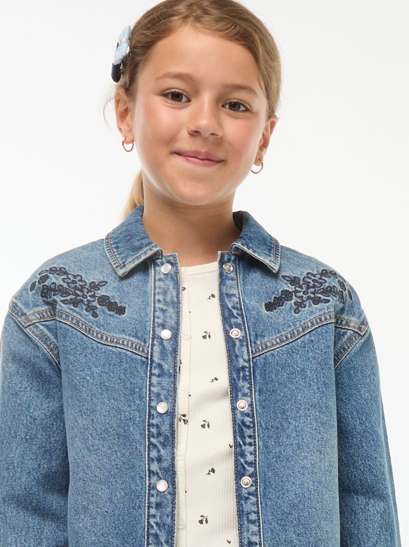Chemise en jean avec broderies Bleu - Kiabi