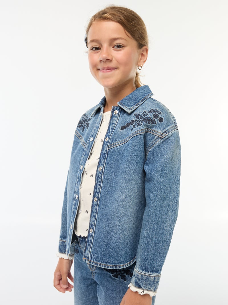 Chemise en jean avec broderies Bleu - Kiabi