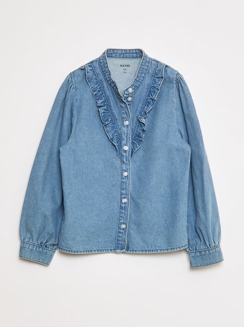 Chemise en jean avec col volanté - Kiabi