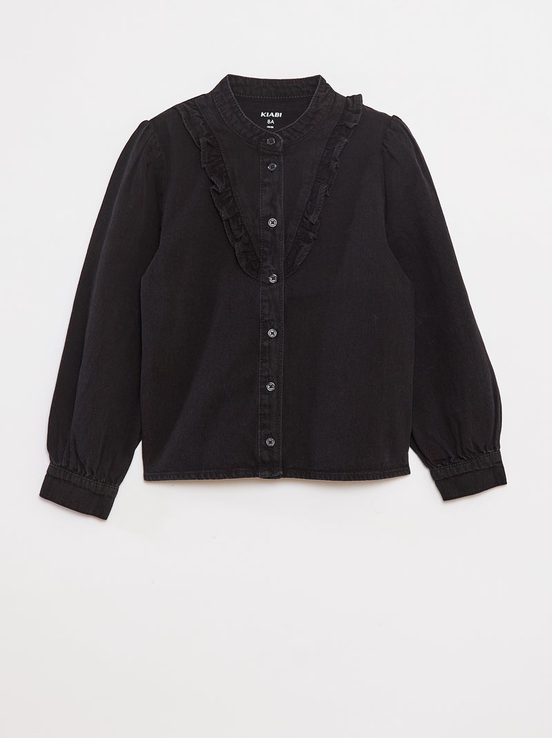 Chemise en jean avec col volanté Noir - Kiabi