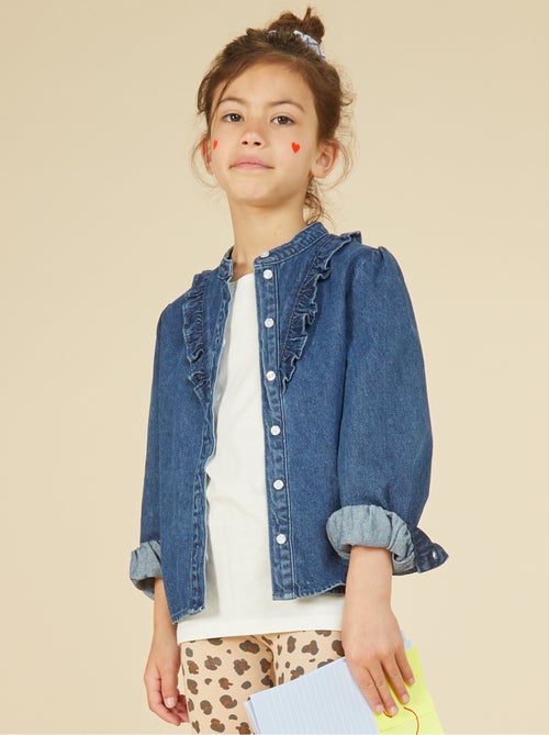 Chemise en jean avec col volanté - Kiabi