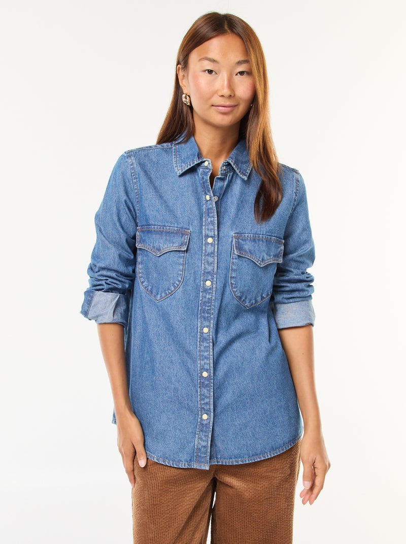 Chemise en jean avec poches à rabat Bleu - Kiabi