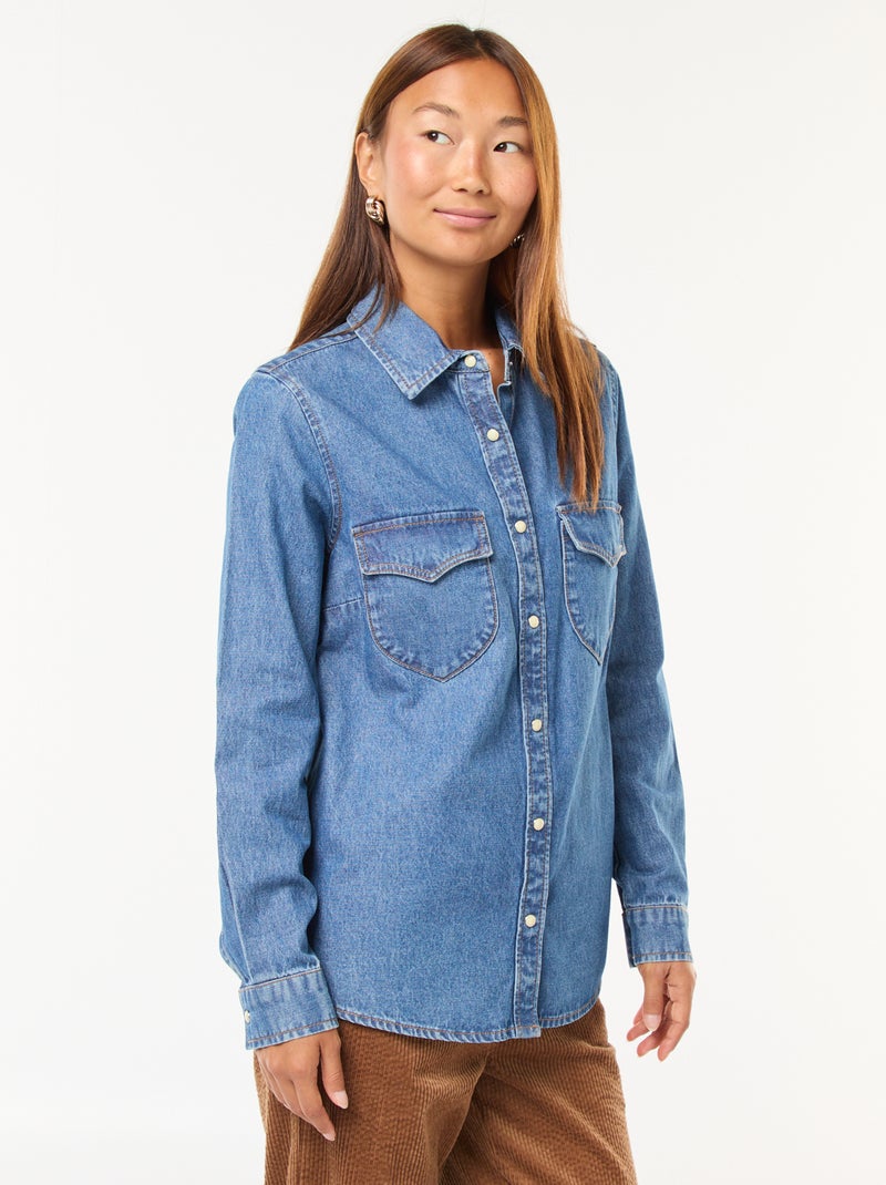 Chemise en jean avec poches à rabat Bleu - Kiabi
