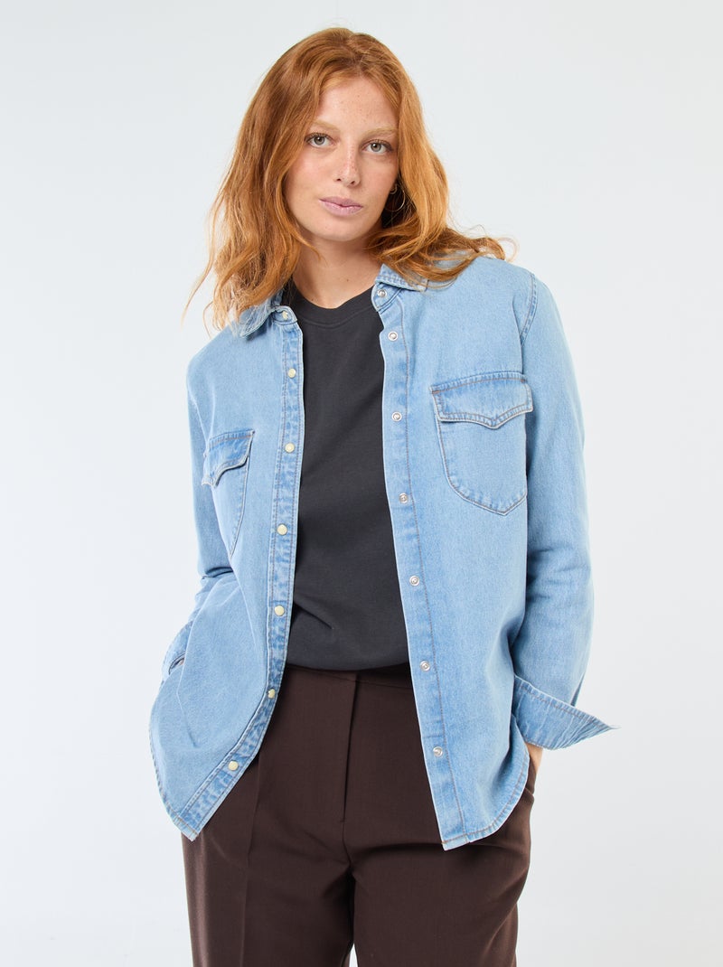 Chemise en jean avec poches à rabat Bleu - Kiabi
