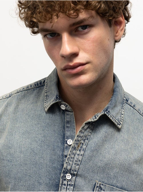 Chemise en jean coupe classique boutonnée avec poche giesto - Kiabi