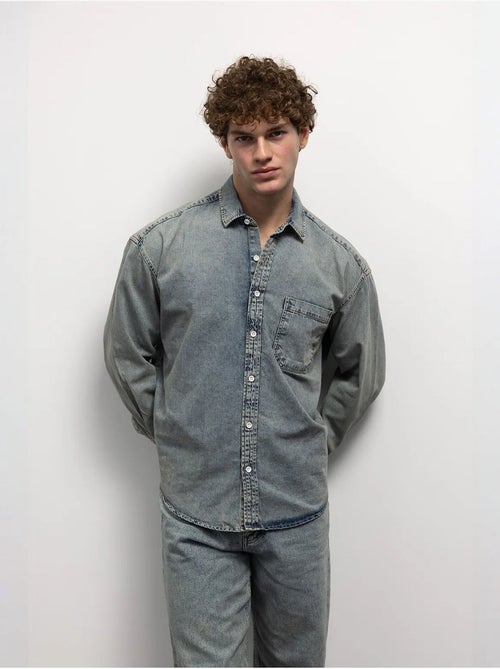 Chemise en jean coupe classique boutonnée avec poche giesto - Kiabi