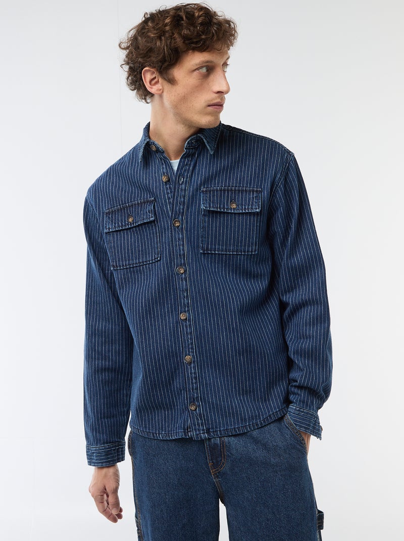 Chemise en jean rayée avec poches plaquées à la poitrine Bleu - Kiabi