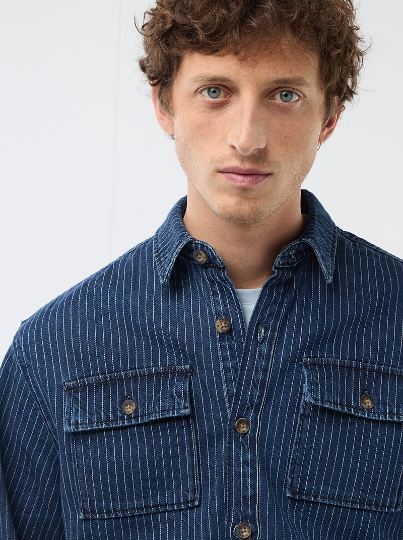 Chemise en jean rayée avec poches plaquées à la poitrine Bleu - Kiabi