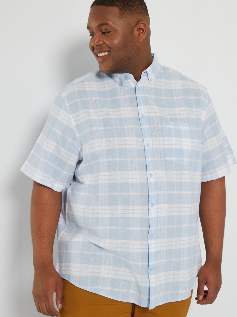 Chemise en lin à fleurs Bleu - Kiabi