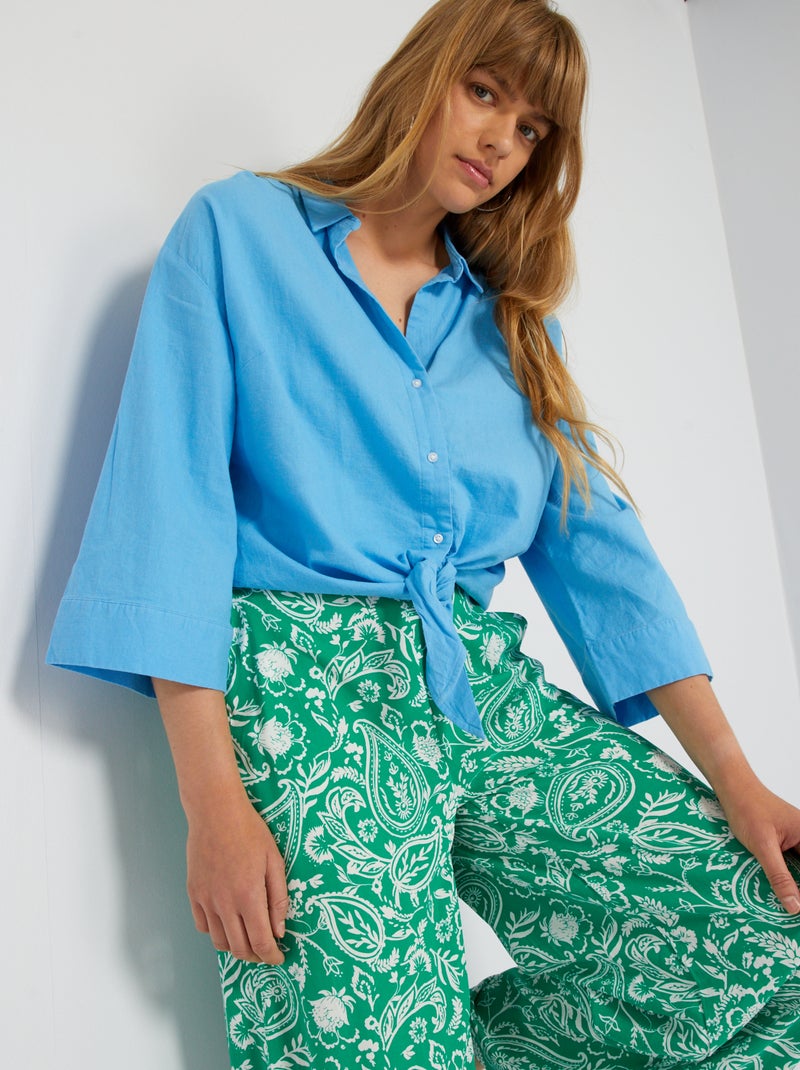 Chemise en lin bleu - Kiabi