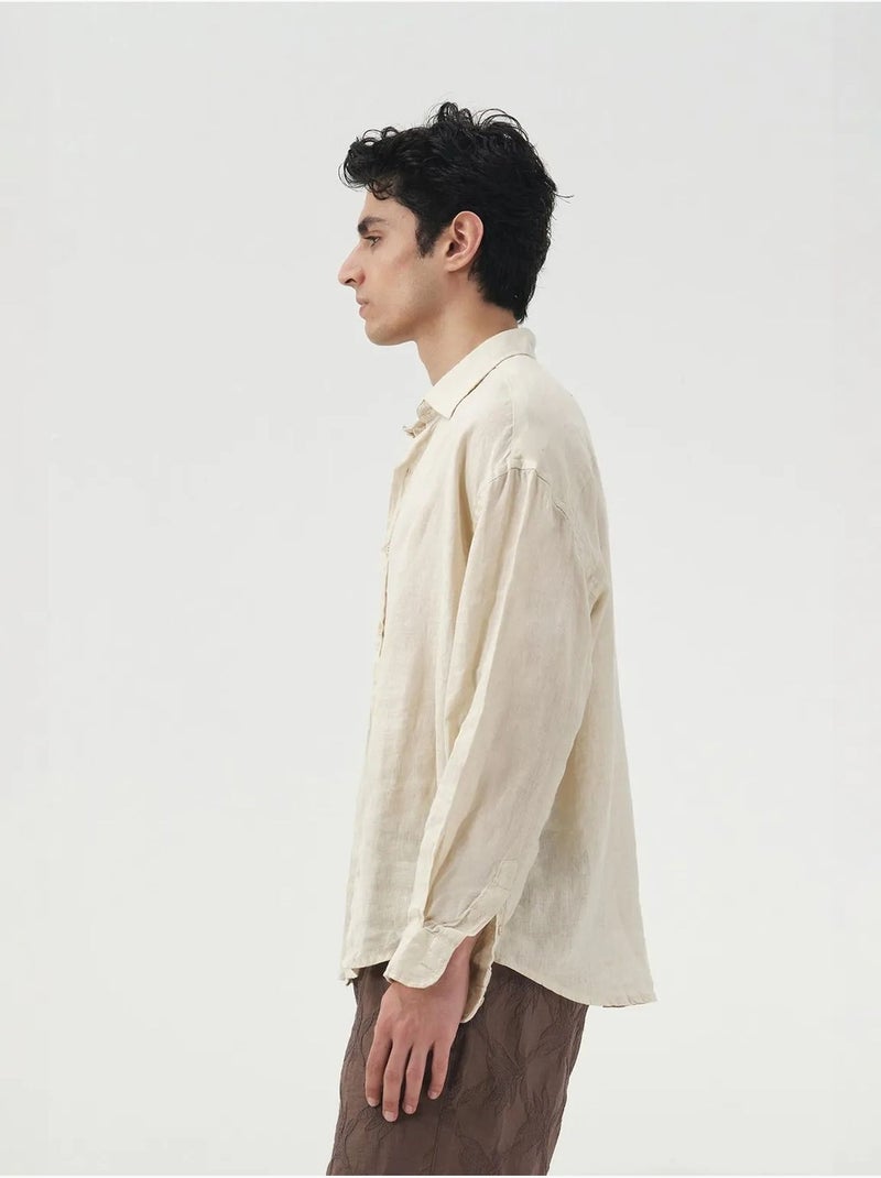 Chemise en lin boutonnée oversize giesto Beige argile - Kiabi