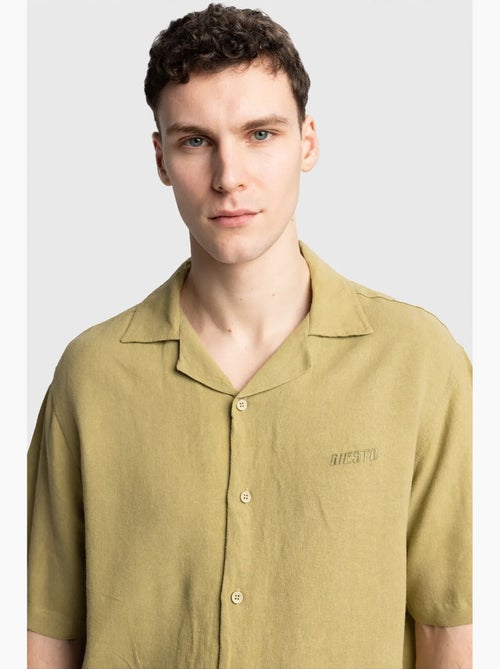Chemise en lin brodée à manches courtes et col ouvert giesto - Kiabi