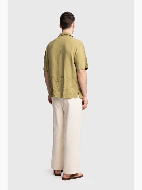 Chemise en lin brodée à manches courtes et col ouvert giesto - Kiabi