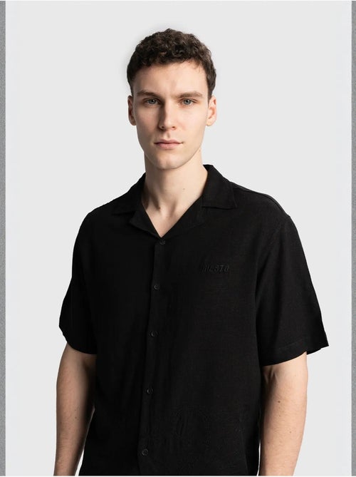Chemise en lin brodée à manches courtes et col ouvert giesto - Kiabi