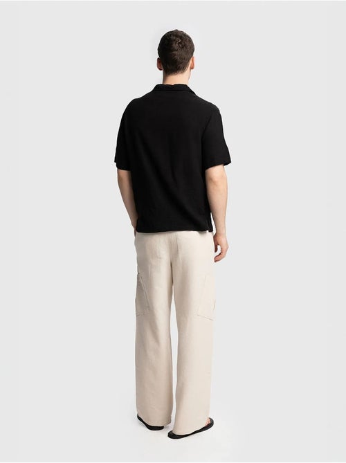 Chemise en lin brodée à manches courtes et col ouvert giesto - Kiabi