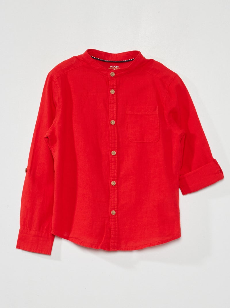 Chemise en lin col mao Rouge - Kiabi
