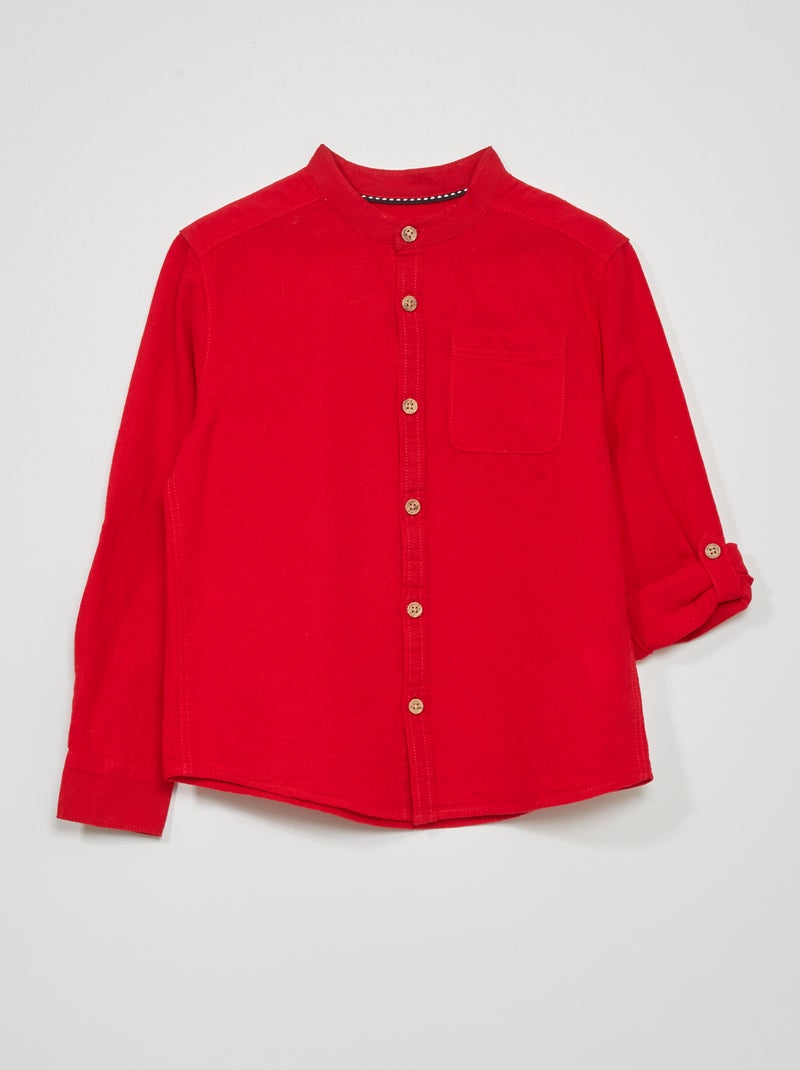 Chemise en lin col mao Rouge Kiabi