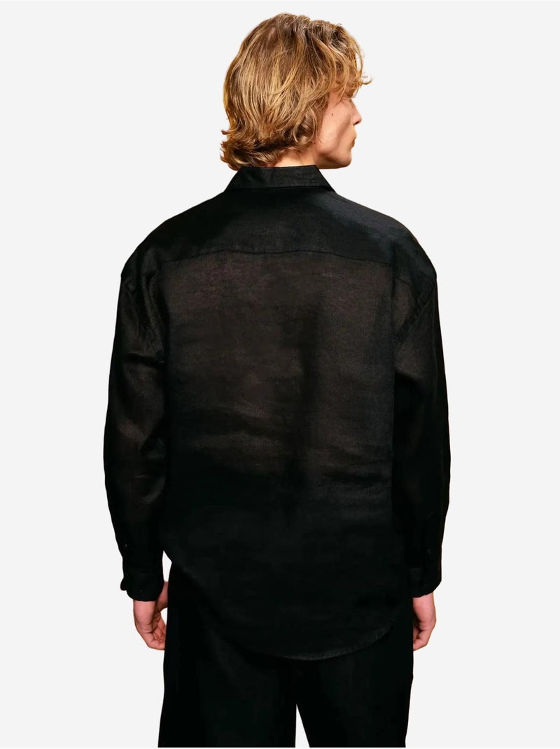Chemise en lin coupe classique avec fermeture à boutons giesto Noir - Kiabi