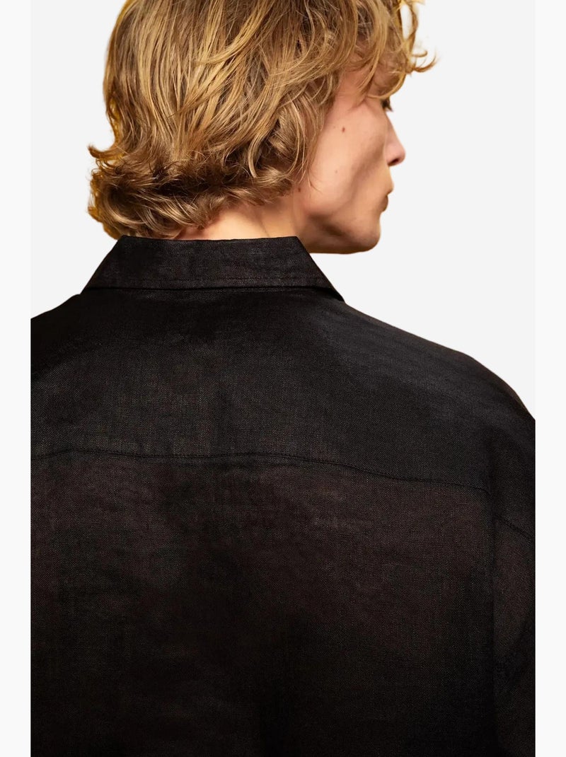 Chemise en lin coupe classique avec fermeture à boutons giesto Noir - Kiabi