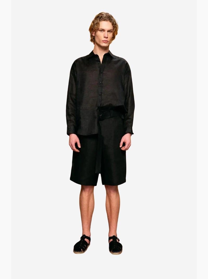 Chemise en lin coupe classique avec fermeture à boutons giesto Noir - Kiabi
