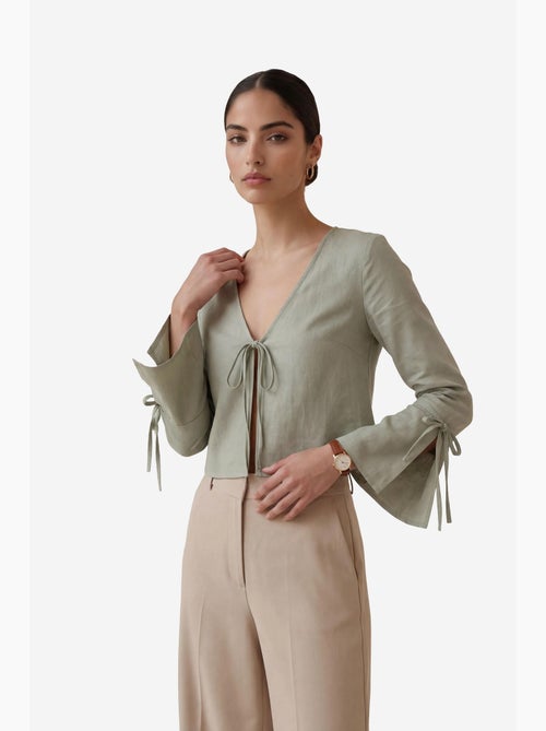 Chemise en lin courte à col en v et détail nœud papillon my fashion - Kiabi