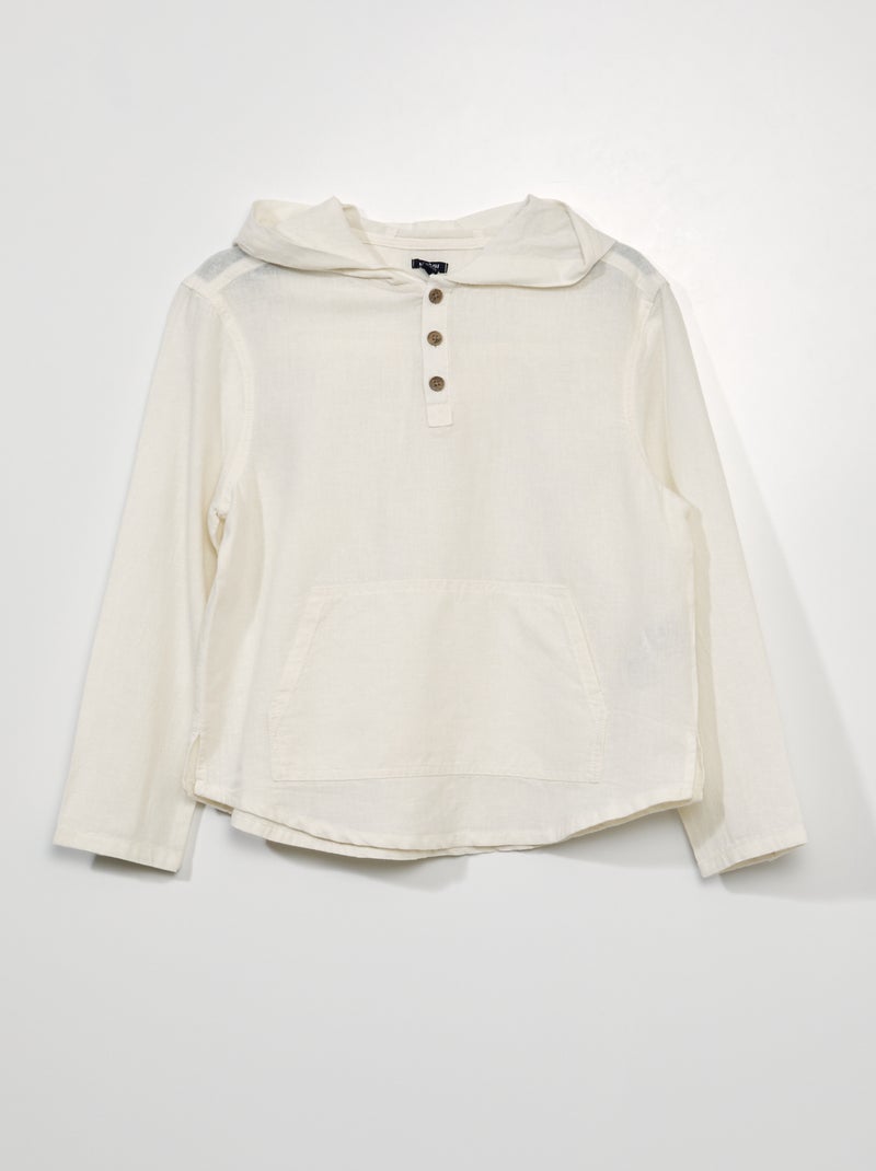 Chemise en lin et coton à capuche Blanc - Kiabi