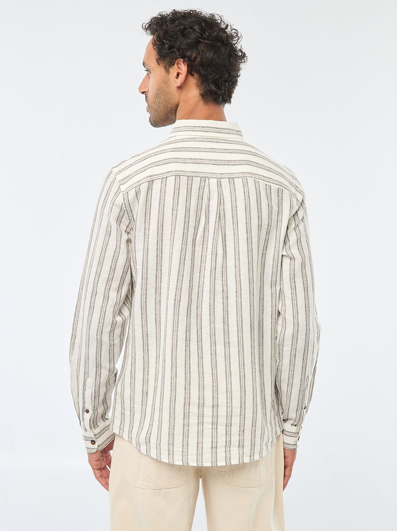 Chemise en lin et coton rayée Blanc - Kiabi