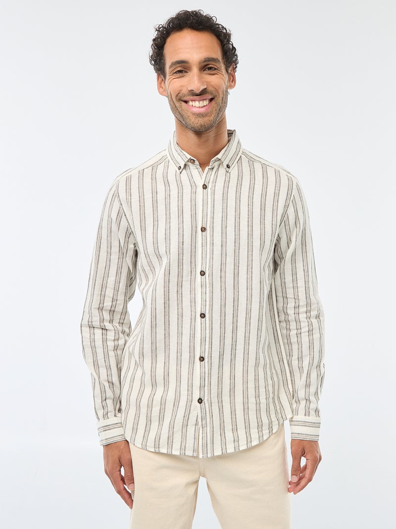Chemise en lin et coton rayée Blanc - Kiabi
