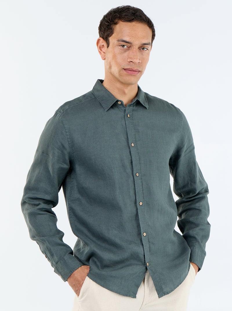 Chemise en lin Kaki - Kiabi