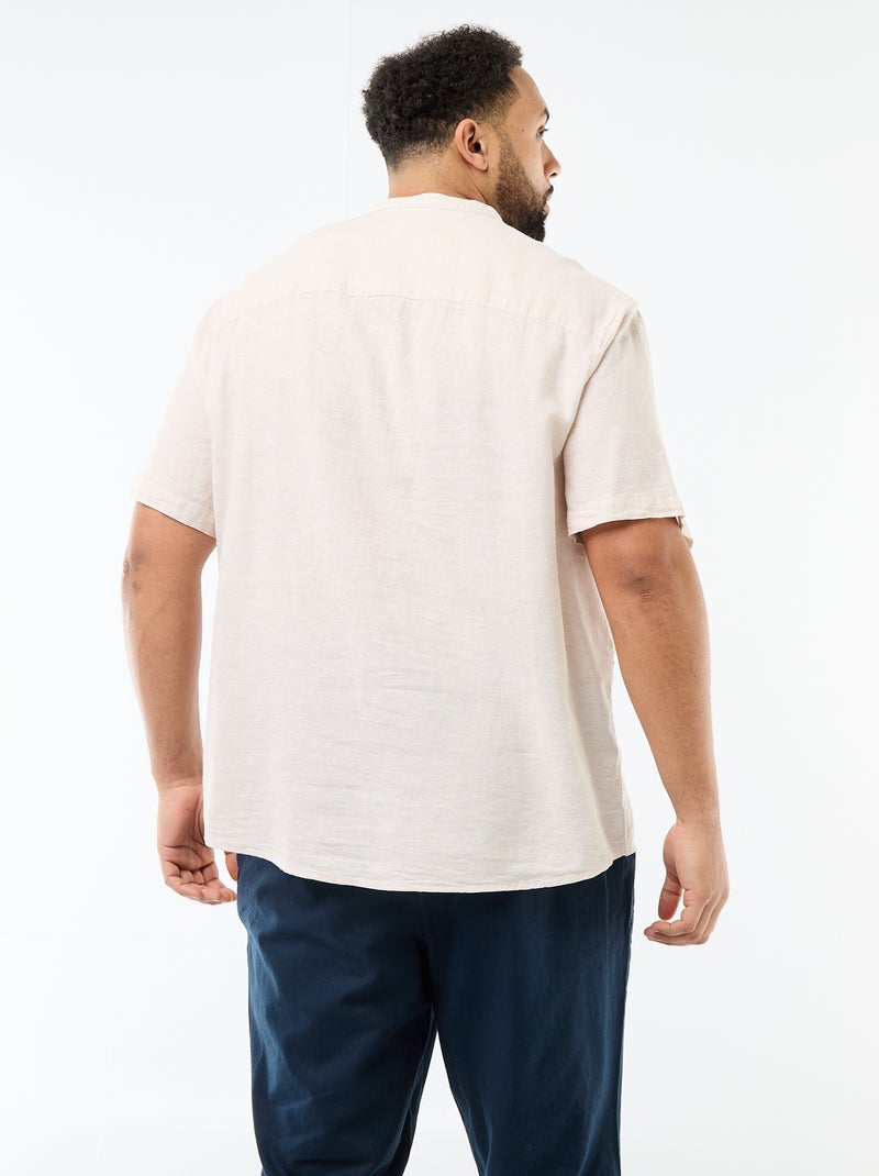 Chemise en lin mélangé à manches courtes Beige - Kiabi