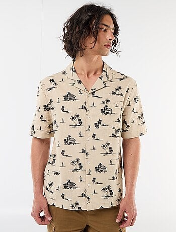 Chemise en lin mélangé à manches courtes