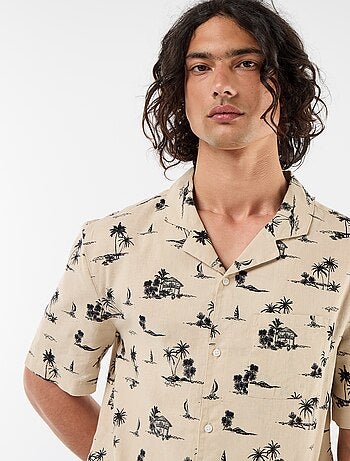 Chemise en lin mélangé à manches courtes